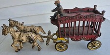 ANTIQUE CAST IRON OVERLAND CIRCUS HORSE DRAWN WAGON CAGE