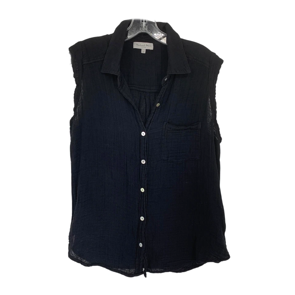 Michael Stars Monique Sz XS Black Sleeveless Double Gauze Button Front Blouse - Image 2 of 4
