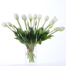 10 PCS White Artificial Tulips Real Touch Latex Fake Flowers Wedding Decor