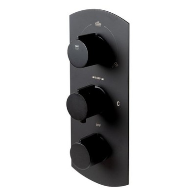ALFI brand AB4001-BM Black 3-Way Thermostatic Valve Shower Mixer Round Knobs