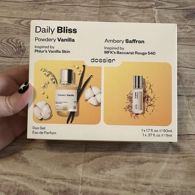 Dossier Daily Bliss Perfume Duo Set - 2pc Powdery Vanilla / Ambery Saffron NEW