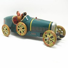 Vintage Wind-Up Tin Race Car, Retro Collectible Metal Racer Tin Toy