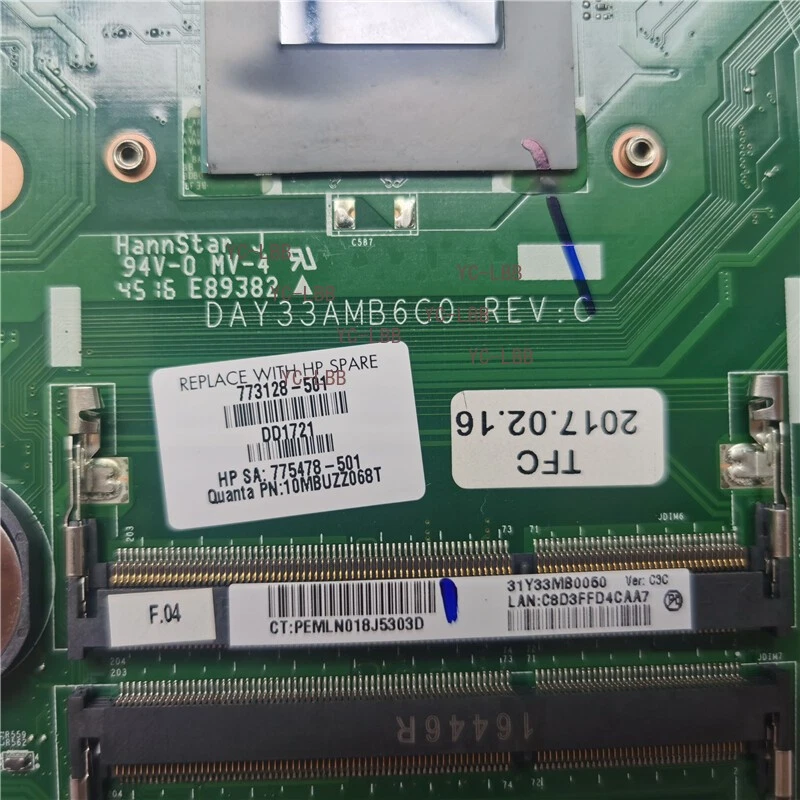 FOR HP Envy 17-K 17T-K M7-K Motherboard i7-4710HQ 773128-001 DAY33AMB6C0 2