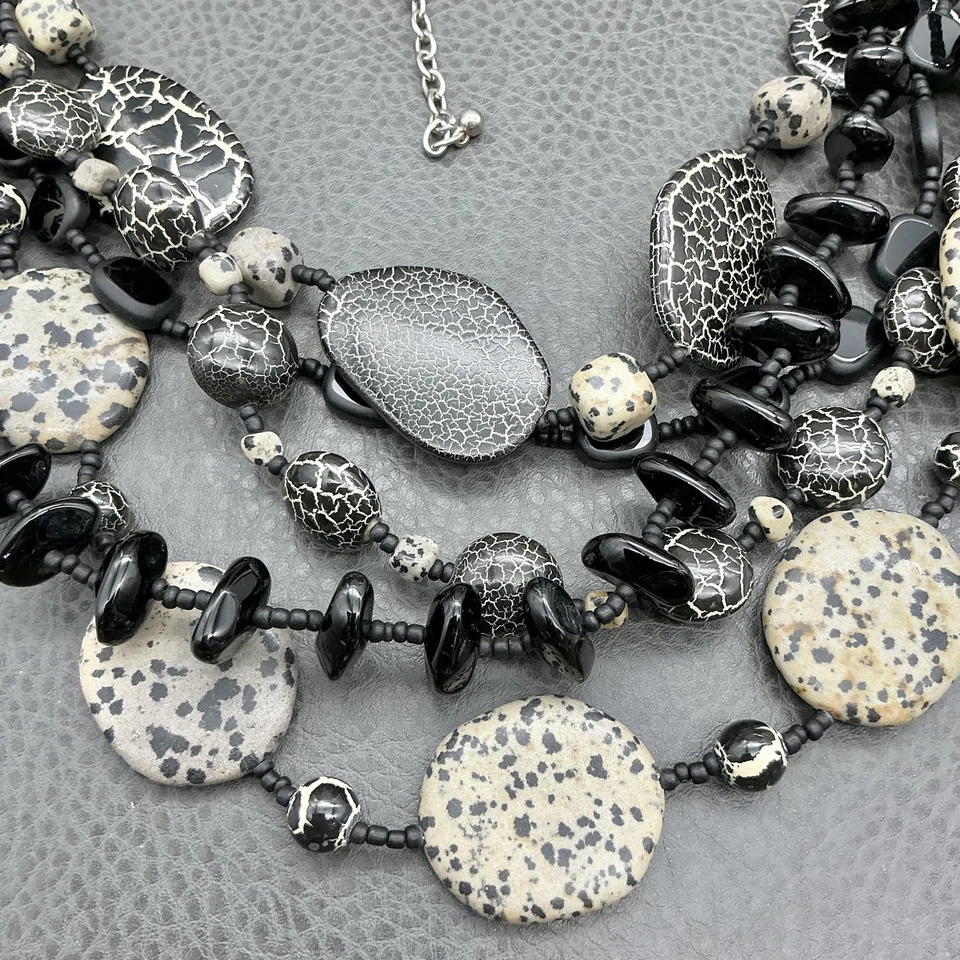Chico's Multi Strand Statement Necklace Black White Crackle Beads Bib Collar - Image 4 of 4