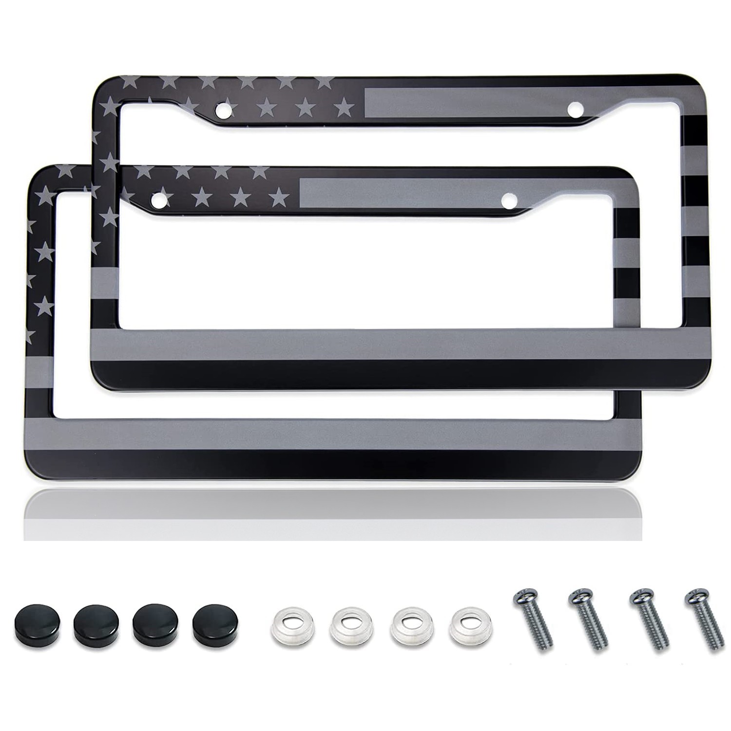 2x Universal For Chevy Car Black/Grey US American Flag Cab License Plate Frame