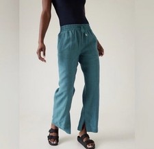 Athleta Retreat 100 Linen High Rise Wide Leg Pants Women's 4 Teal Blue Coastal