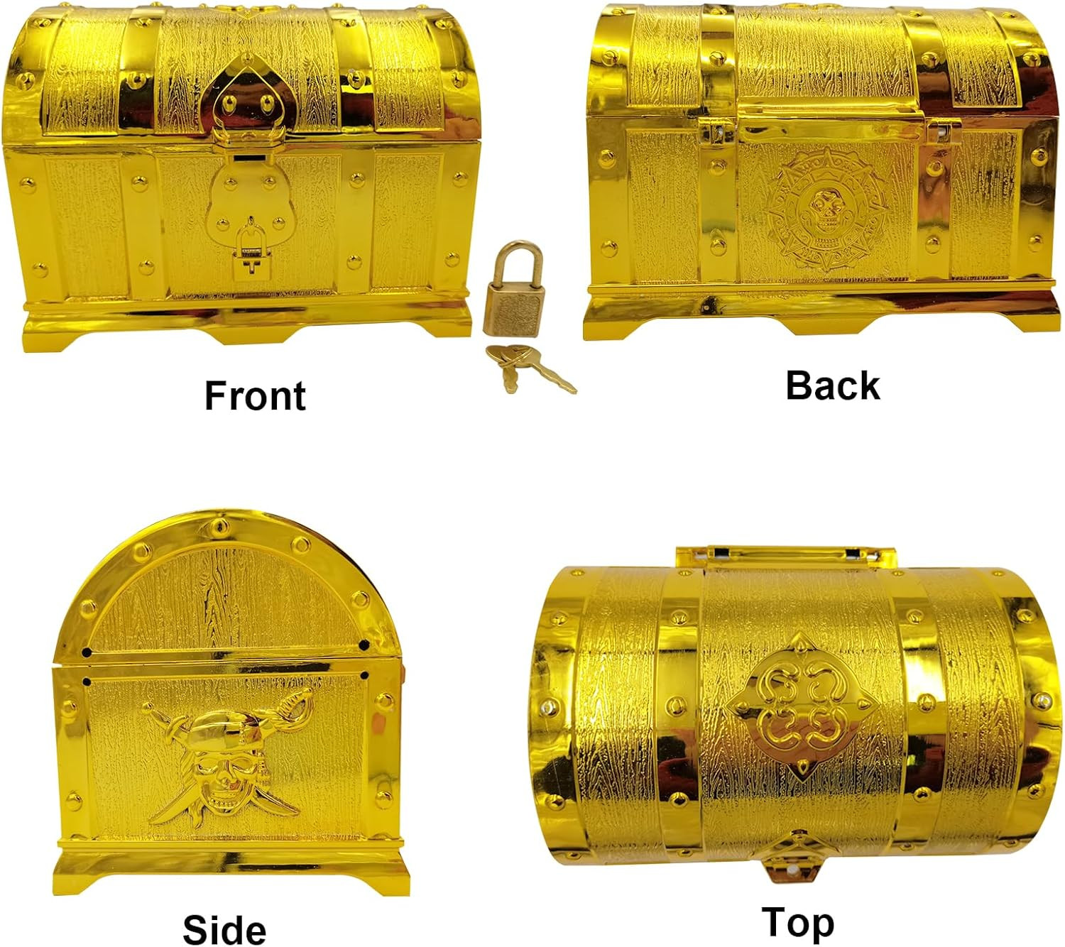Pirate Treasure Chest for Kids,Golden Plastic Toy Treasure Chest with Lock an...