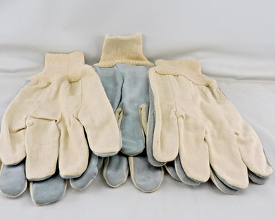 3 Pair New Industrial Work Gloves Split Cowhide Leather Palm Medium Canvas Back