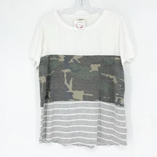 Boutique Adora Camouflage Striped White Top Medium