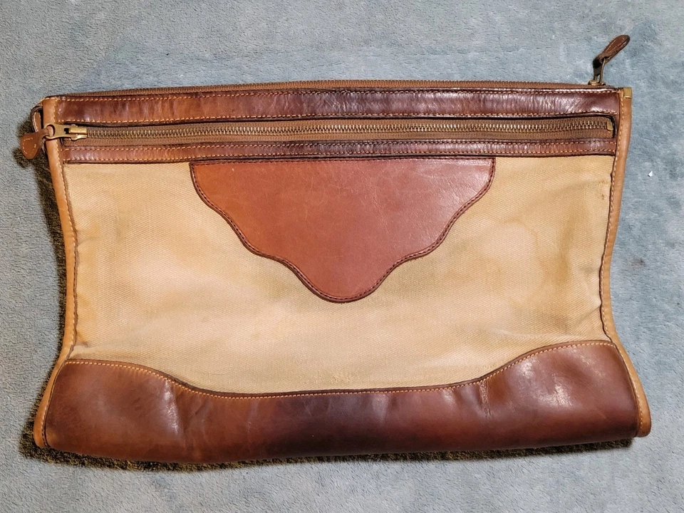 Ghurka No. 7 Карман кожи холст молнии мешок желтовато-коричневый подержанный - Изображение 3 из 4