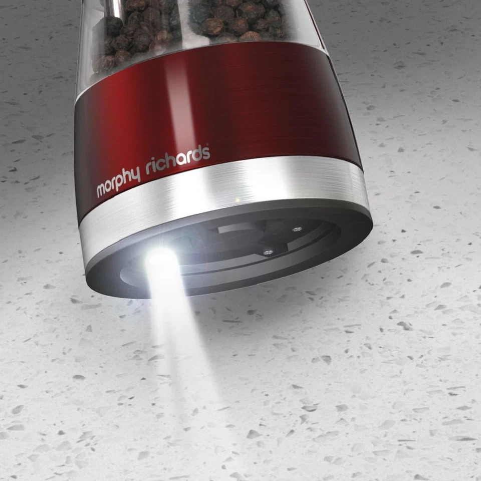 Morphy Richards 974221 Accents Electronic Salt and Pepper Mill Set, Red, Stainle - Image 2 of 3
