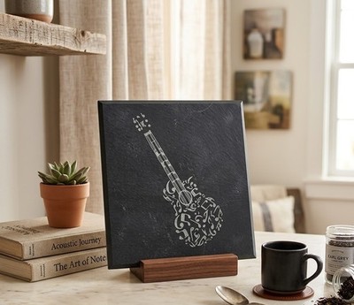 Schiefer Untersetzer 4er Set Quadratisch Musik Note Gitarre
