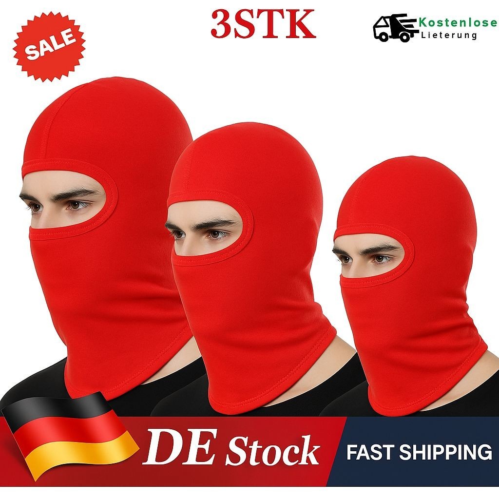 Confezione di 3 Cappucci Balaclava 100% Cotone Rossi