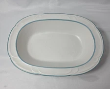 Country Ware Ashberry 10 Inch Oval Serving Bowl White with Blue Scalloped Edge