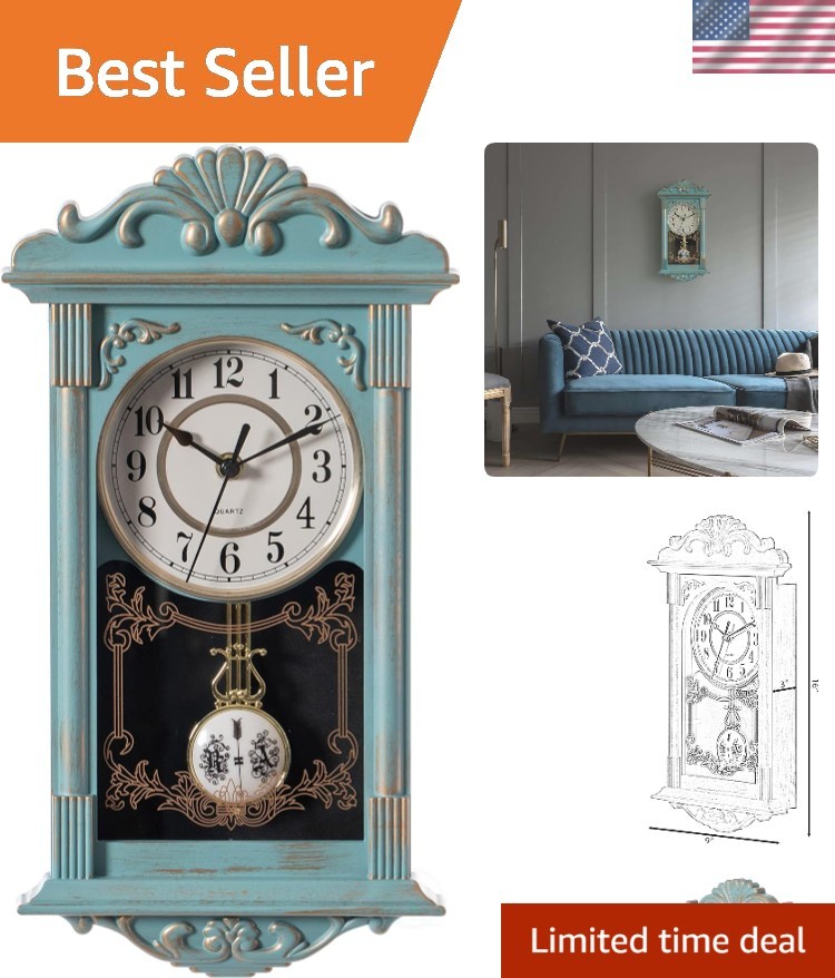Vintage Grandfather-Style Wall Clock in Blue with Pendulum | eBay