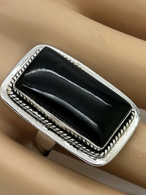 925 sterling silver Vintage Giant Onyx Stone Handmade By Artisan Ring Size 9 .
