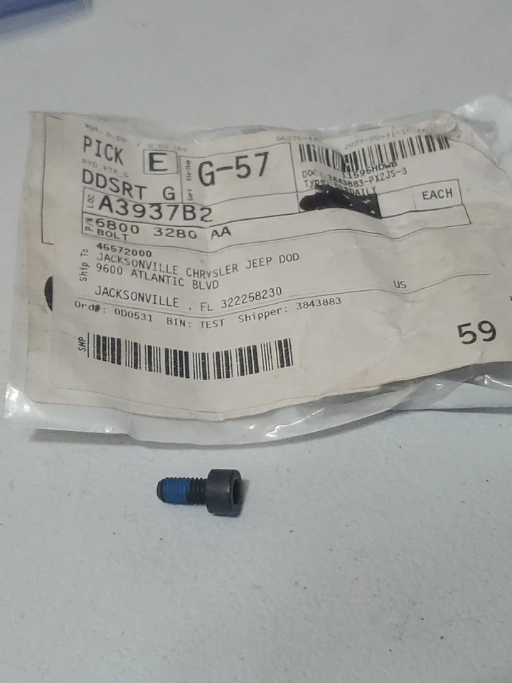 Se adapta a Jeep Wrangler Chrysler Pacifica Voyager ABS Sensor Perno 68003280AA OEM NUEVO Foto 2 de 2