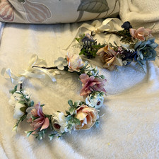 2 Floral Flower Fabric Headbands w/ Adjustable Ribbon Ties Multicolor Bohemian