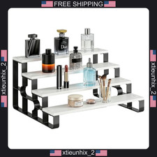 4-Tier Wooden Perfume Organizer White Makeup Stand for Vanity Bathroom