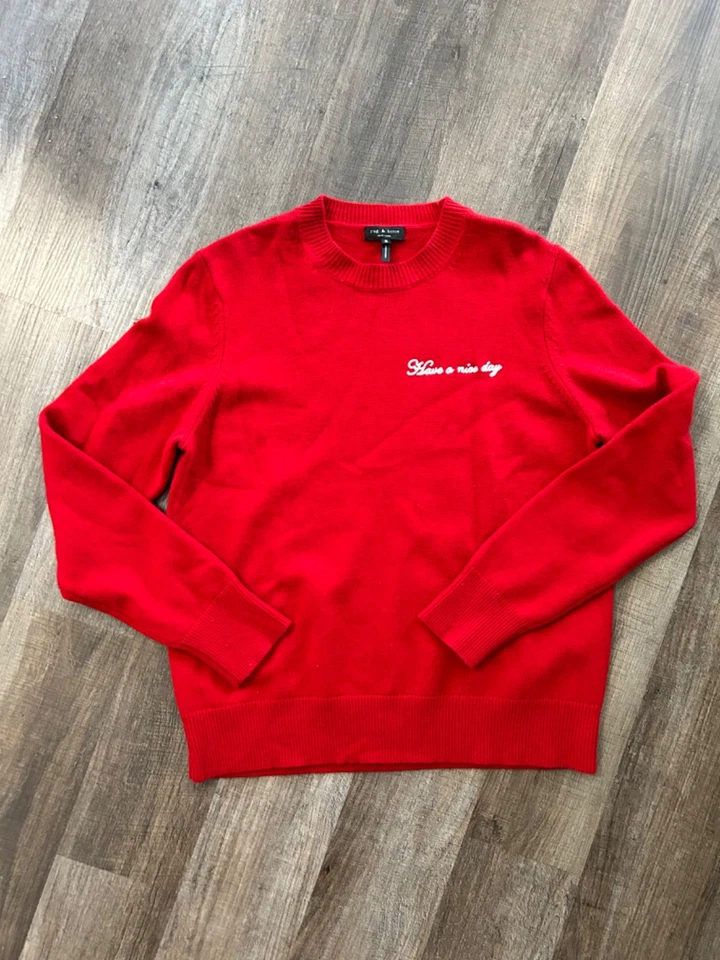 rag bone red merino cashmere have a nice day crew relaxed sweater Medium - Image 2 of 4