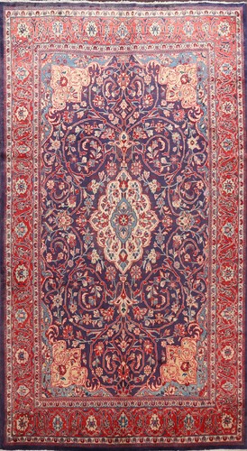 Floral Living Room Area Rug 7x11 Navy Blue Wool Hand-made Classic Vintage Carpet