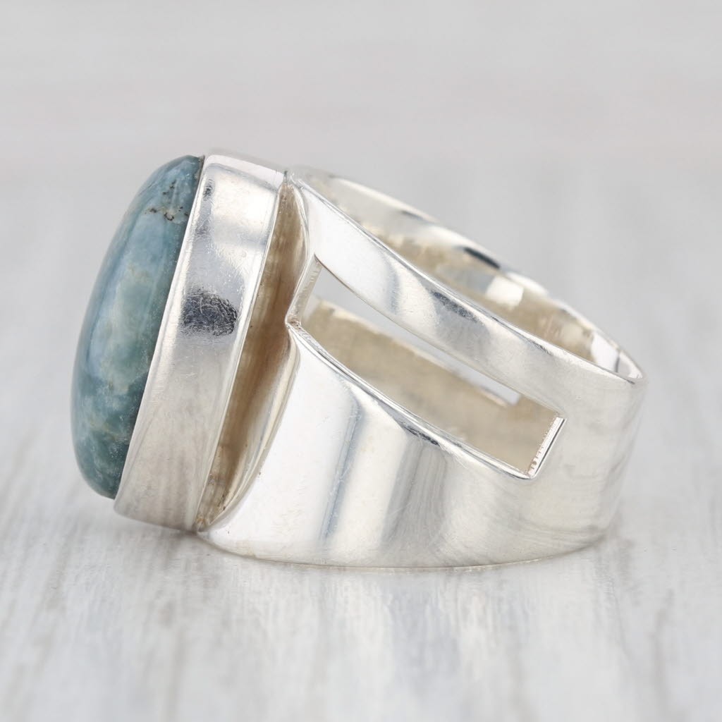 Larimar Oval Cabochon Solitaire Ring Sterling Sil… - image 3