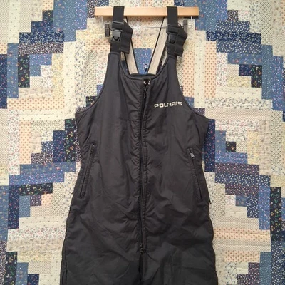 Vintage Polaris Thermoloft Snowmobile Bibs Mens Medium Black Ski Pants - Image 1 of 4