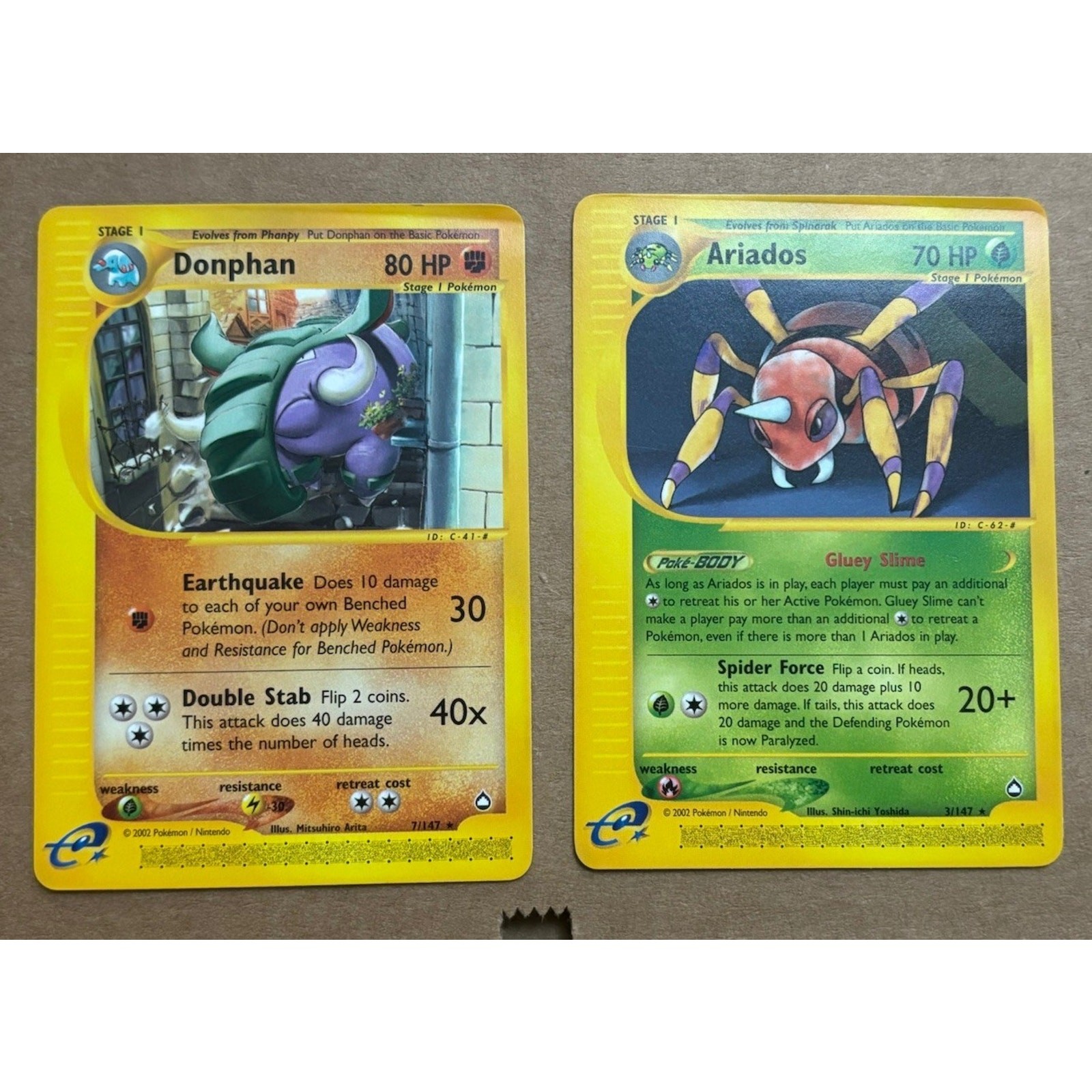 Pokemon TCG Card English Aquapolis Donphan 7/147 & Ariados 31/147 HP