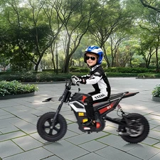 24V Electric Dirt Bike for Kids, 350W, 13.6MPH, Rear Suspension, Music Bluetooth