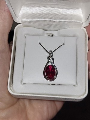Lab Created Ruby W/ Sterling Silver Chain Necklace for Women