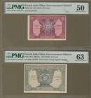 French Indochina/Vietnam 1942 PMG Certified 20c, 50c Banknotes  P# 90, 91a AUNC.