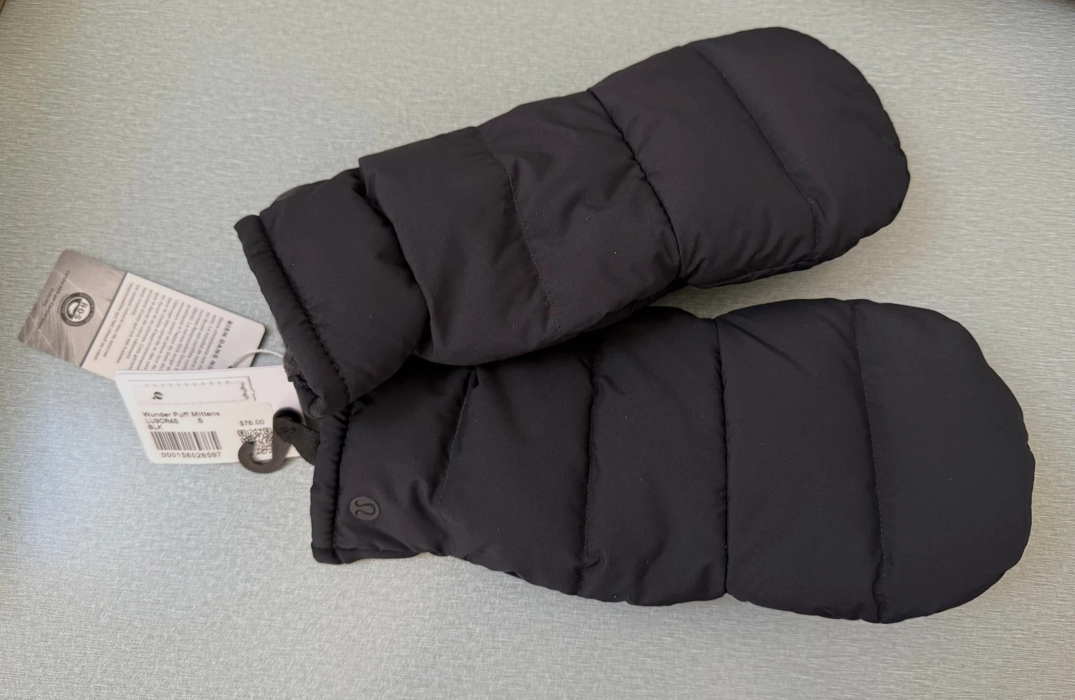 New Lululemon Wunder Puff Mittens Size Large Black Unisex Gloves-LU9CR4S BLK