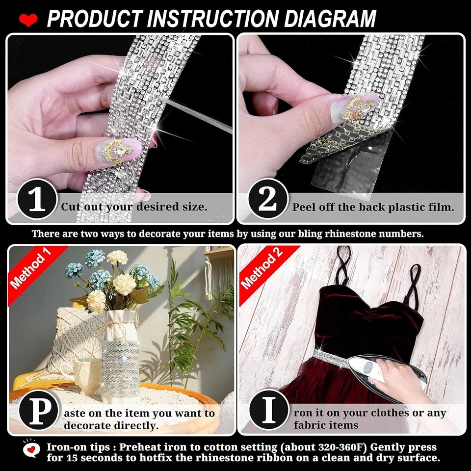 Rollo de cinta de diamantes de imitación extra brillante para manualidades - planchado y pegajoso (3 cm x 6 m) Foto 4 de 4