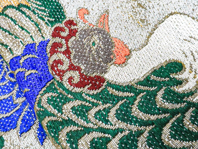 Japanese Antique Honbukuro Obi Peachick Flower Pattern eb