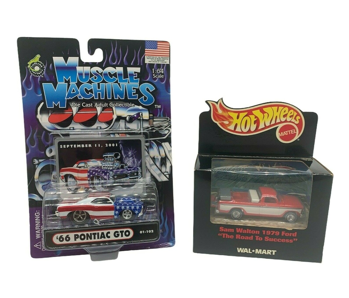 Muscle Machines ミニカーセット 11個 2001 Muscle Machines 1:64 Red White Blue 9/11 Flag 66 GTO w