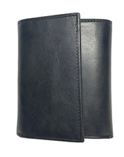 Genuine Leather Trifold Mens Black Wallet w/ ID Window K3