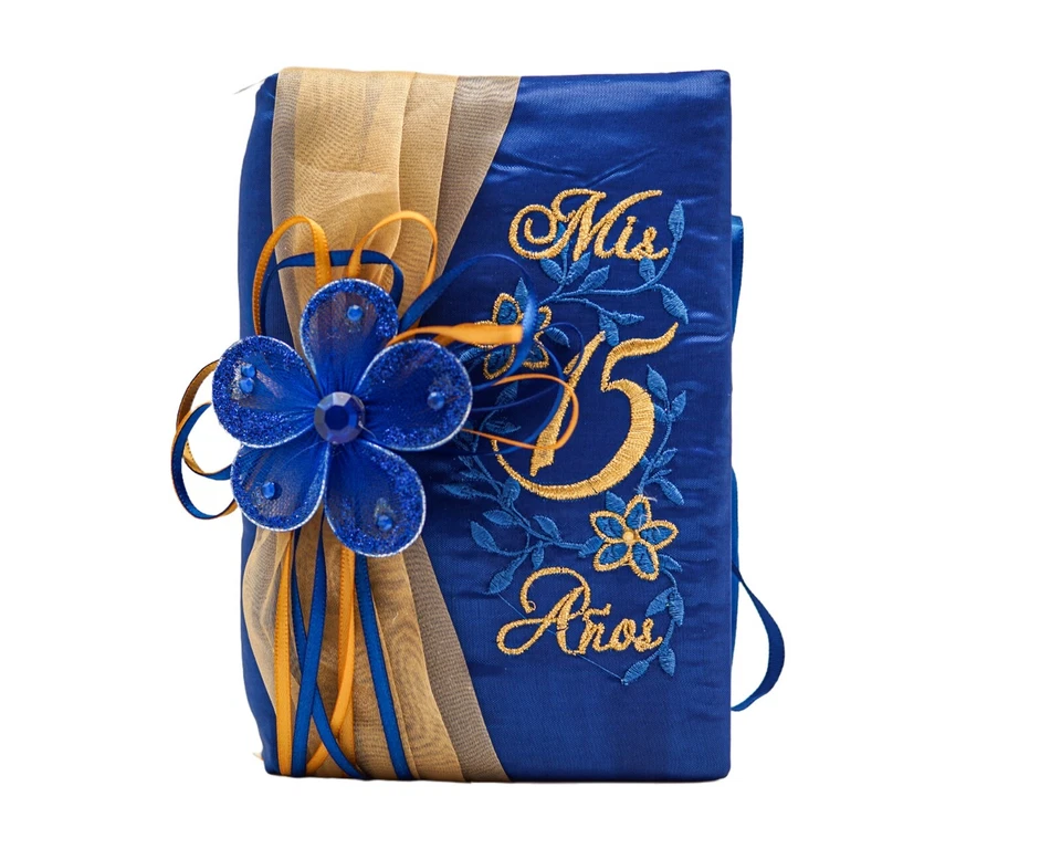 Juego de almohadas Mis Quince azul real/oro de 5 piezas libro de visitas álbum de fotos bíblico español Foto 2 de 4