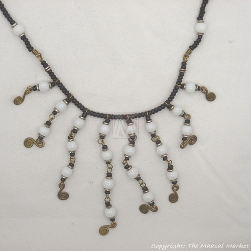 Maasai Market Africa Handmade Brass Black Masai Bead Chandelier Necklace 640-78 - Picture 23 of 24