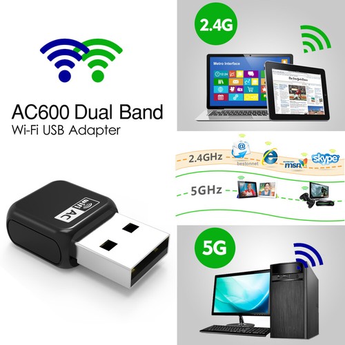 WAVLINK 600Mbps Mini Wireless Dual Band 2.4/5GHz USB WiFi Adapter WiFi Dongle - Picture 5 of 11