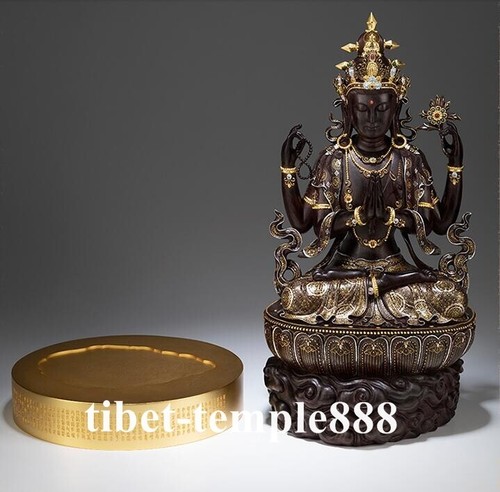 60 CM Lobular red sandalwood 24k Gold Four-Armed Guanyin Avalokitesvara Statue - Picture 12 of 12