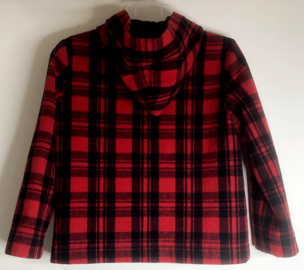 Kate Spade Saturday taglia XS plaid rosso e nero full zip giacca corta lana cappuccio