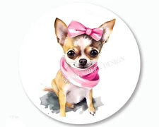 Cute Chihuahua in Pink Bow Labels Scrapbook Stickers Dog Envelope Seals Favors