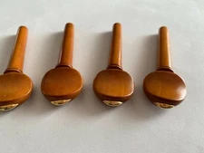 BOXWOOD VIOLIN PEGS WITH BRASS INLAY, 4 PIECES, SWISS STYLE, 4/4 SIZE, FROM UK