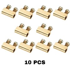 Brass Tone Double Hole Wire Rope Cable Clamp 3mm Line Hole with End Screw 10 PCS