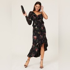 Amur pasqualena one shoulder maxi floral dress size 4 black