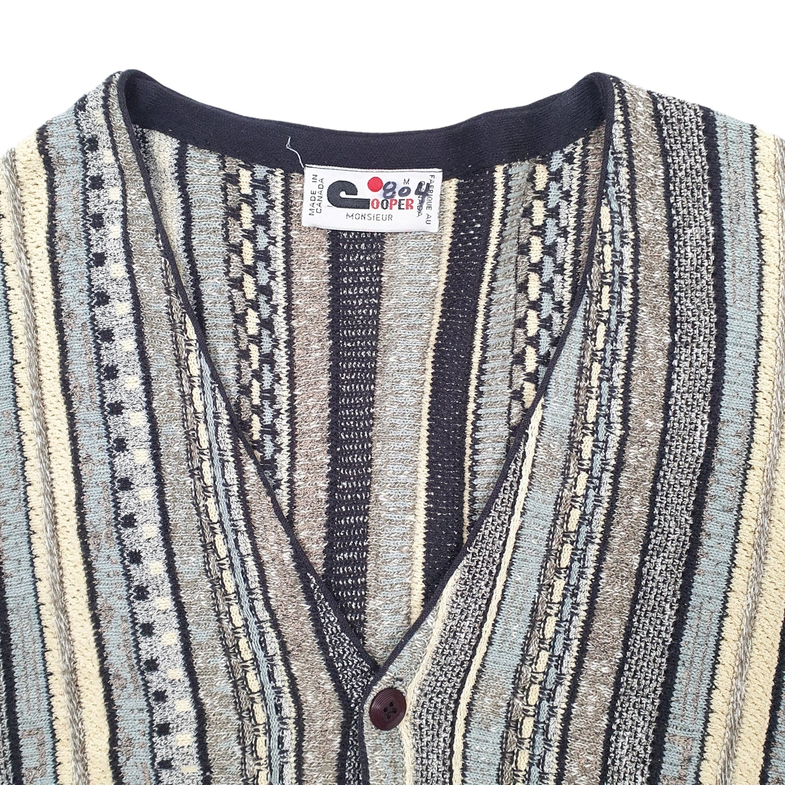COOPER MONSIEUR Cardigan Vintage Coogi Style Made In Canada Jumper Sweatshirt M image 2
