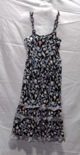 Universal Thread Medium Tank Dress Maxi Black Floral Sundress Ruffle Stretch
