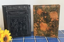 Set of 2 PHARAOH Embossed Egyptian Camel Leather Double Frames 7.25"