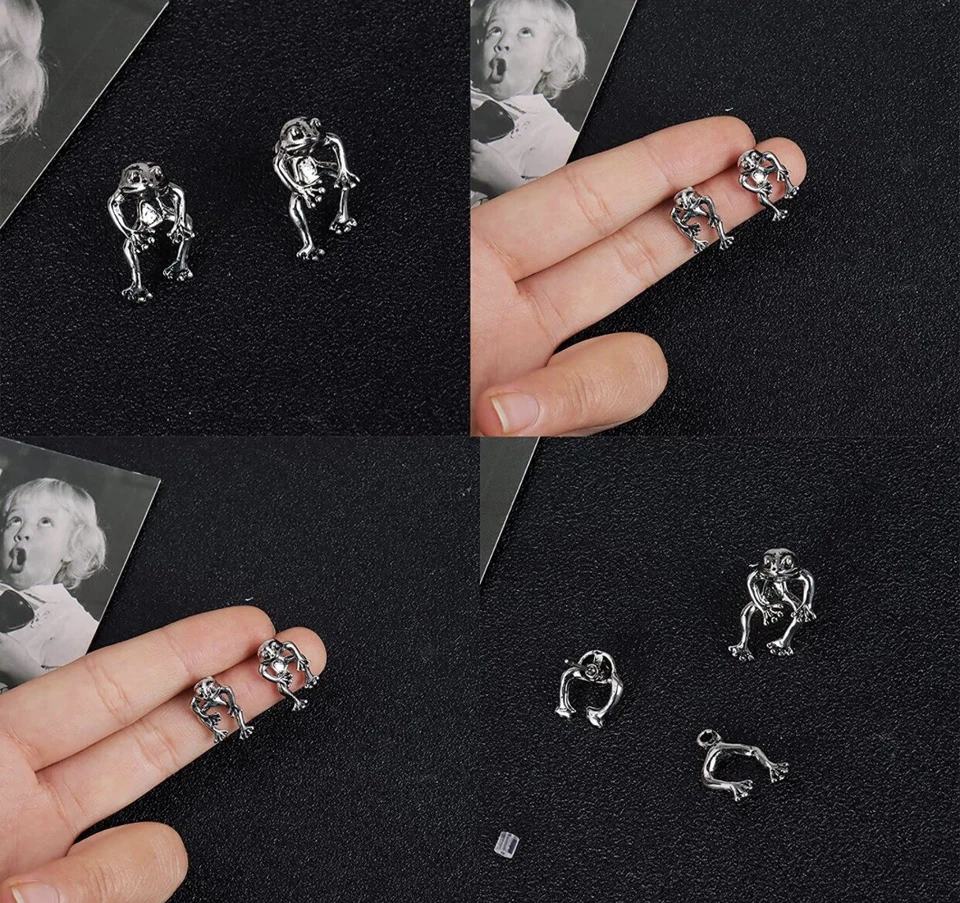 Pendientes de Rana Lindos Animales Plata Pasador Orejeras Clip Mujeres Joyería Niñas Regalos Foto 2 de 4