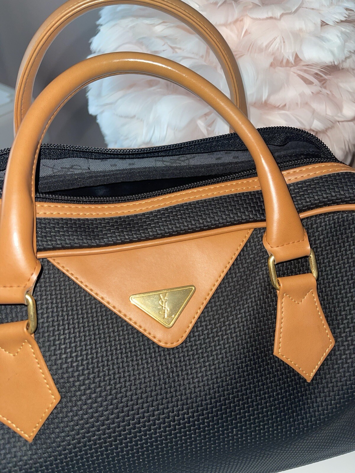 YSL Vintage Black Leather Overnight Travel Bag